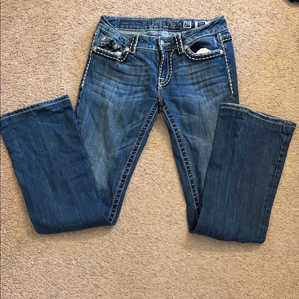 Miss Me Blue Denim Jeans with White Accents